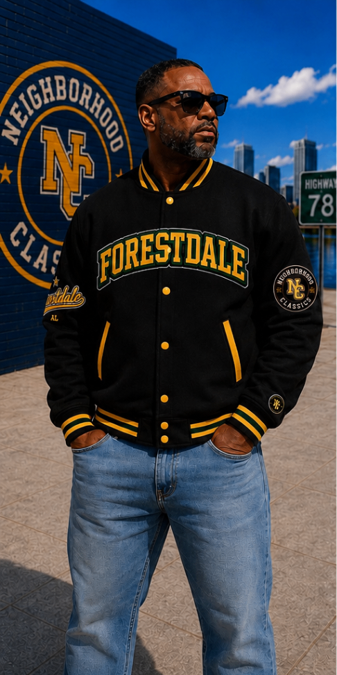 Forestdale premium wool jacket in black with gold accents