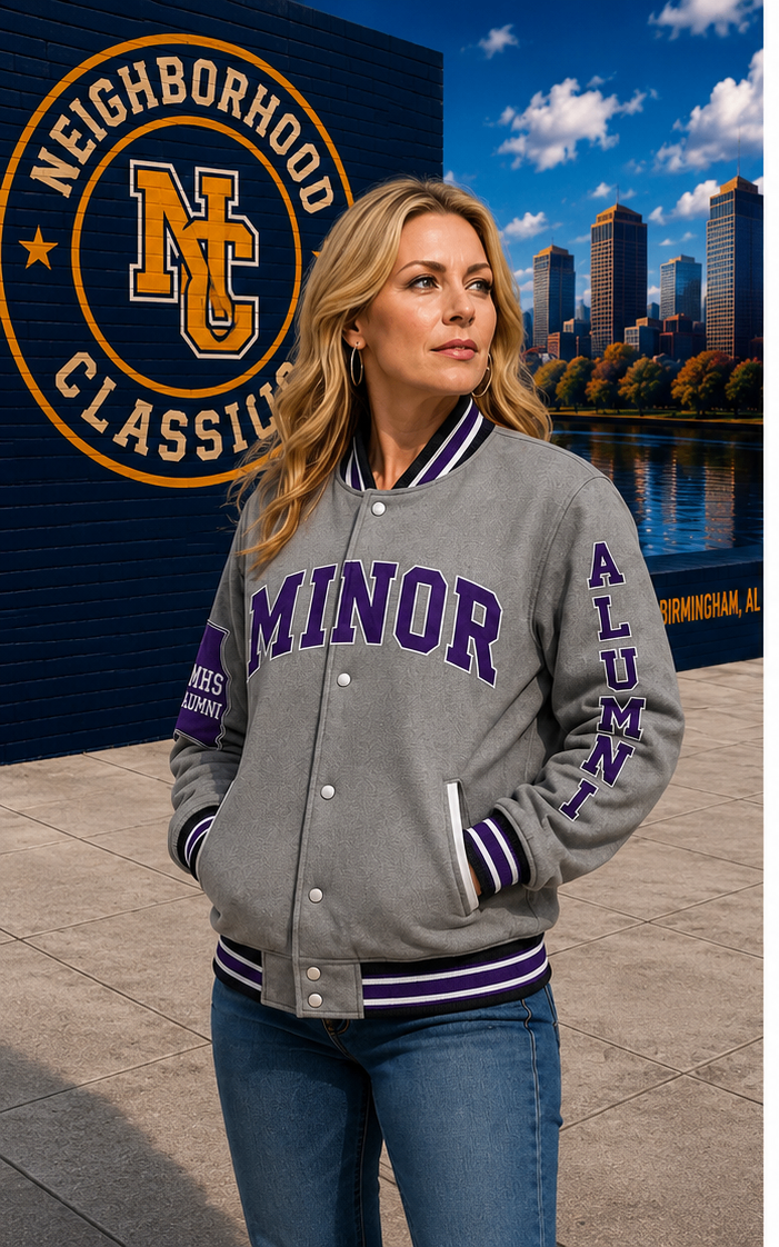 Minor Tigers jacket in gray with purple accents