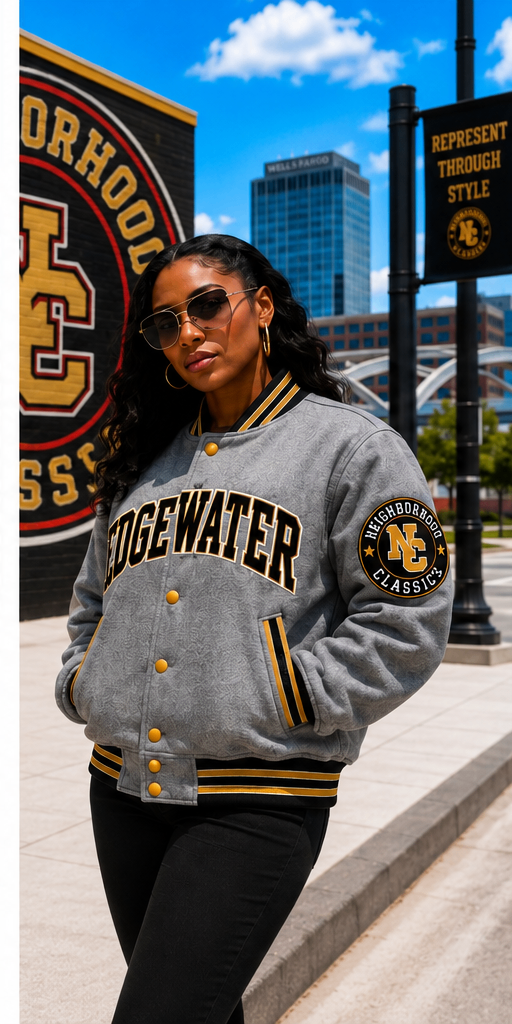 Edgewater premium wool jacket in gray with gold and black accents