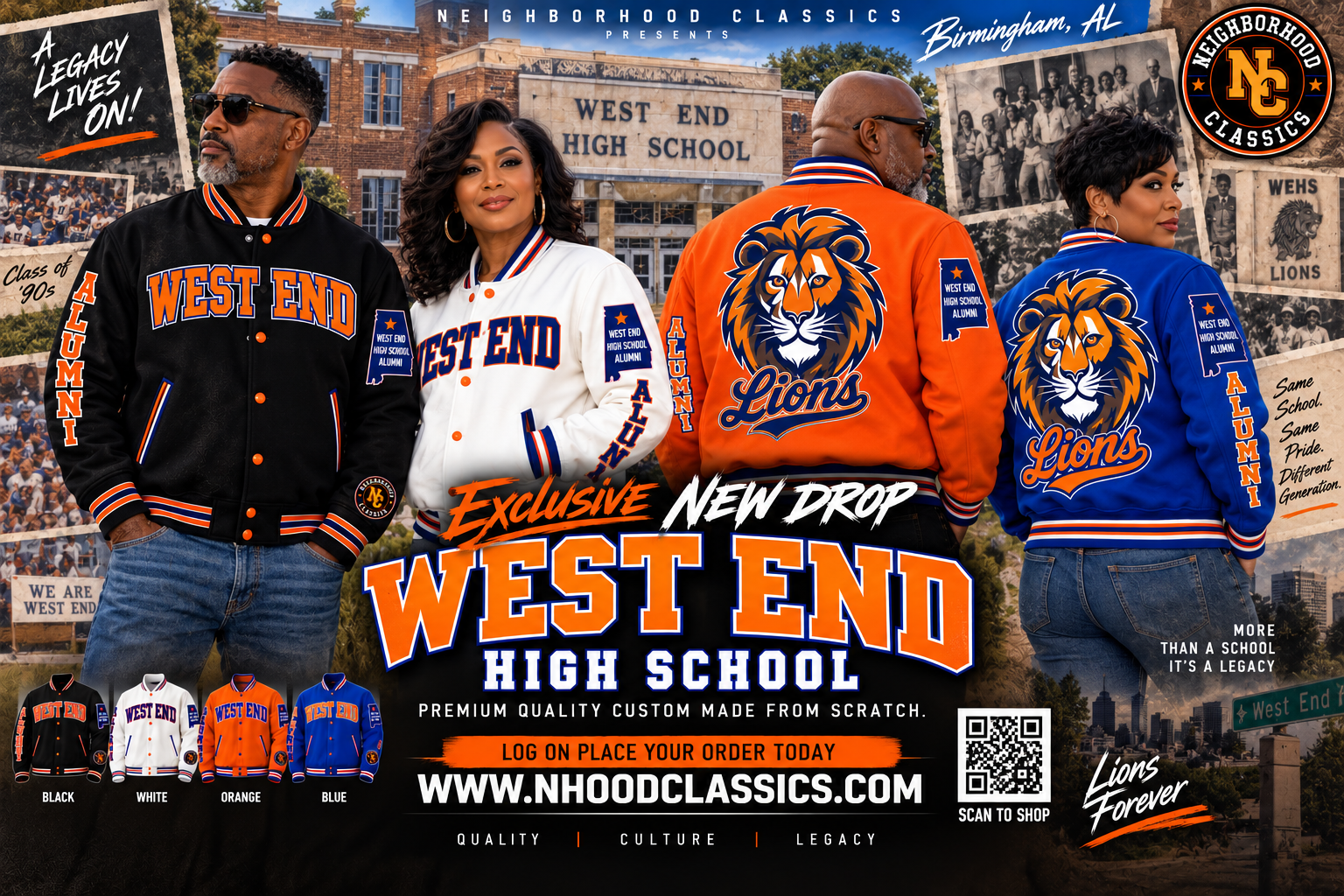 West End High School Lions premium wool jackets — exclusive new drop at nhoodclassics.com