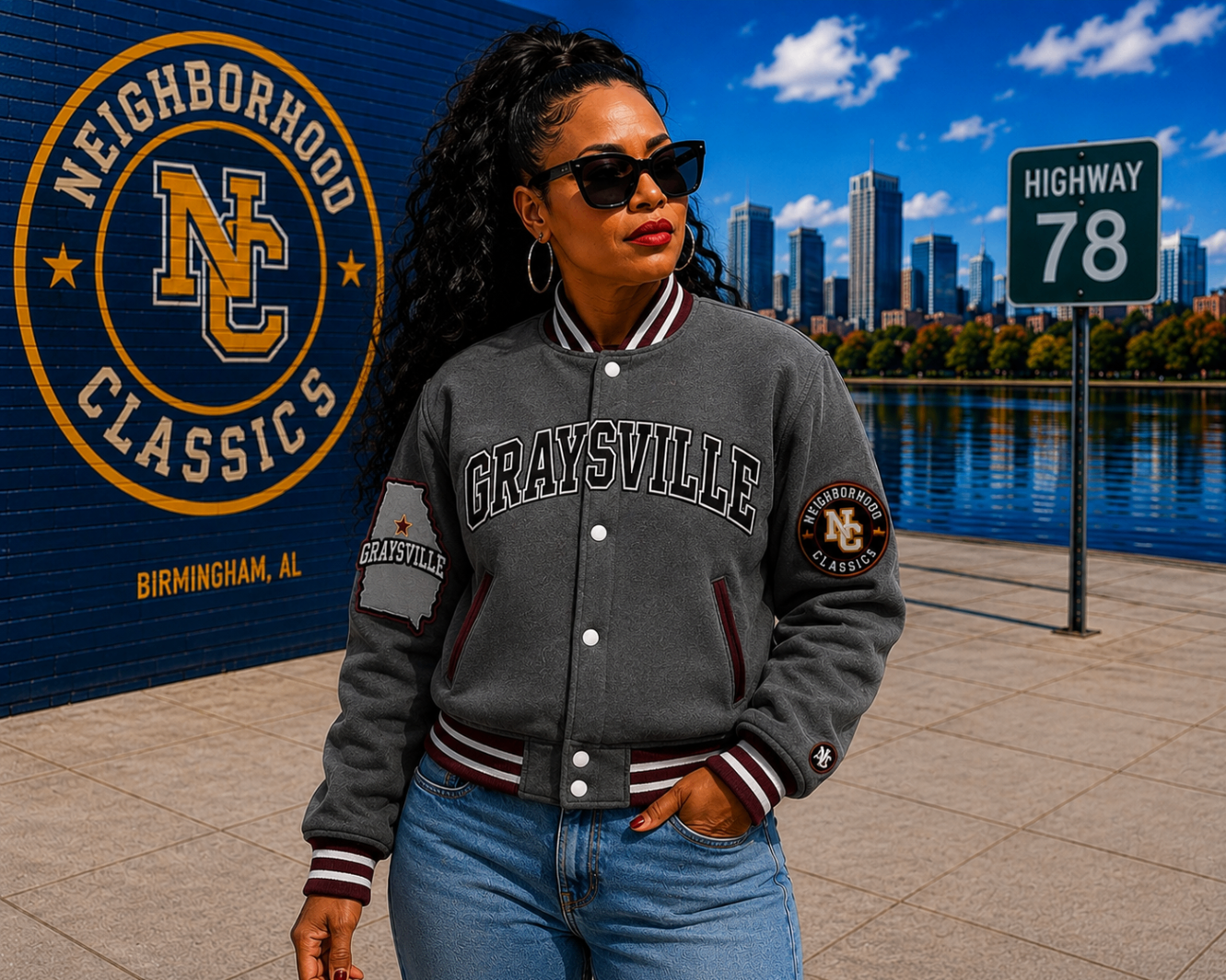 Graysville premium wool jacket in gray with maroon accents