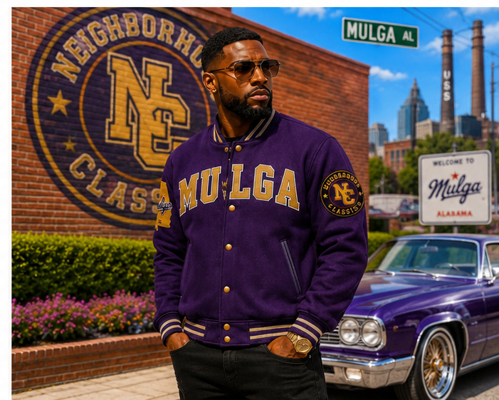 Mulga premium wool jacket in purple with gold accents