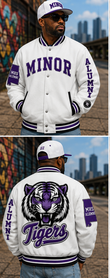 Minor Tigers jacket in white with purple accents