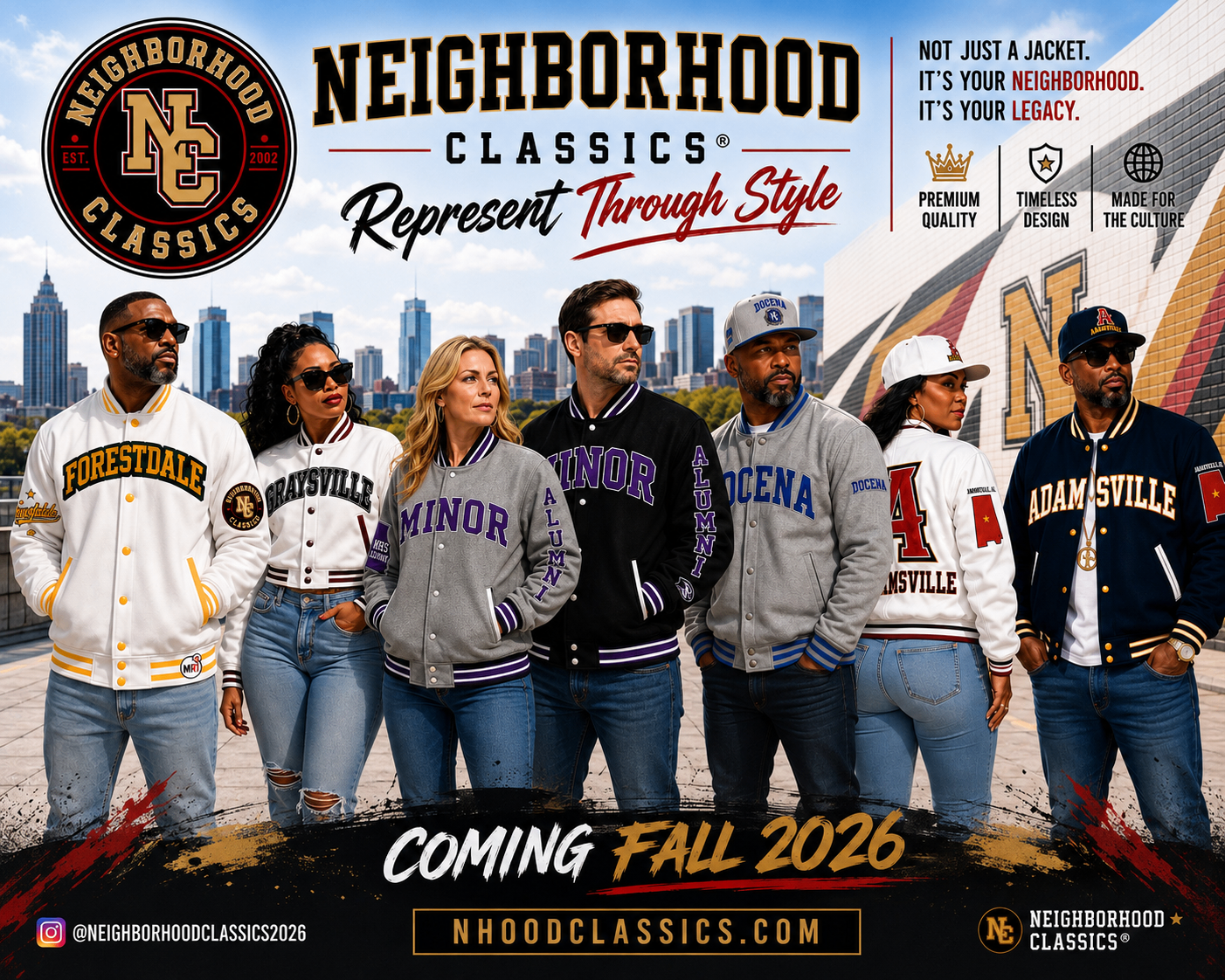 Neighborhood Classics campaign lineup — Represent Through Style, Coming Fall 2026