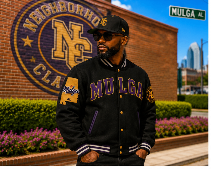 Mulga premium wool jacket in black with purple and gold accents
