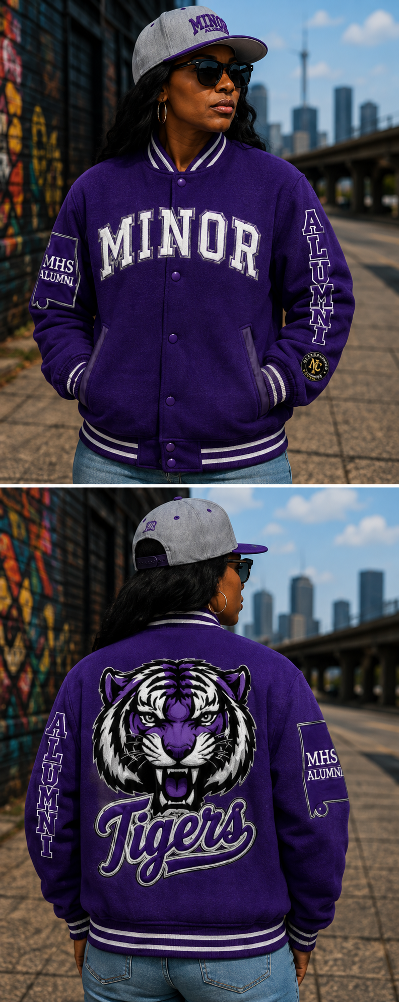 Minor Tigers jacket in purple with white accents