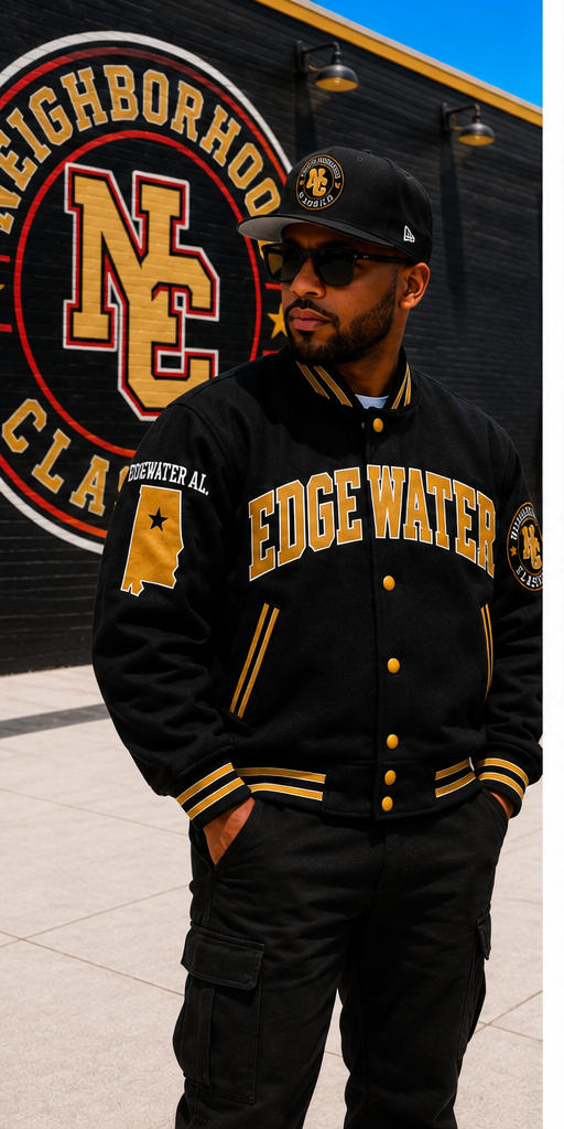 Edgewater premium wool jacket in black with gold accents