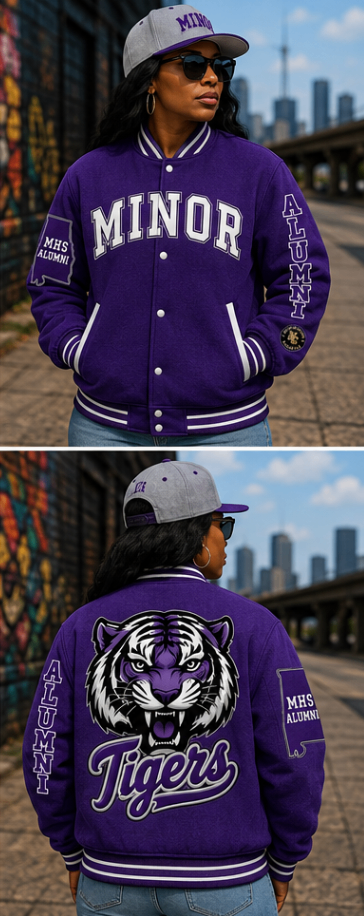 Minor Tigers jacket in purple with white accents
